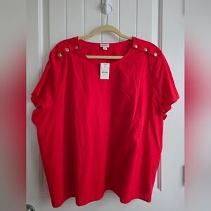 NWT J. Crew Red Blouse with Gold Button Accents Plus Size 3X